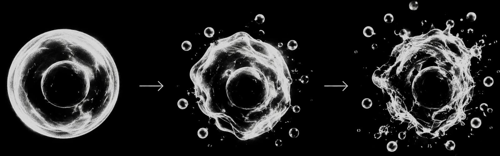 A healthy cell, a cell under attack and a cell with oxidative stress